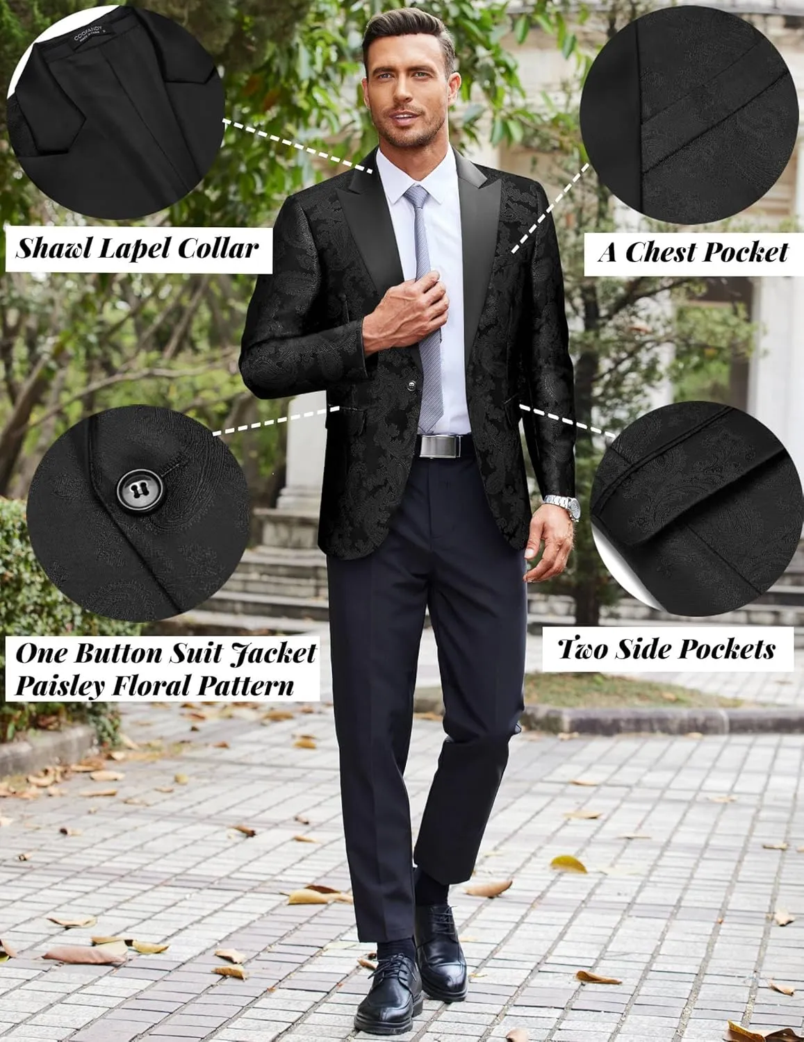 COOFANDY Men's Floral Paisley Formal Tuxedo Suit Jacket Dress Dinner Party Prom Weeding Blazer