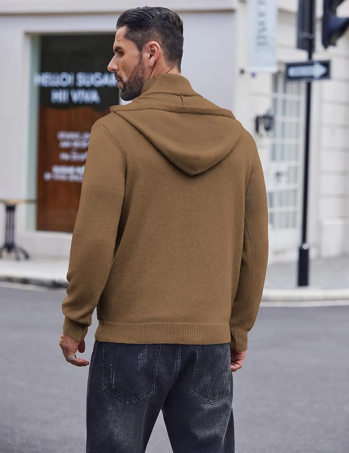 COOFANDY Mens Knitted Hoodie Sweater Long Sleeve Turtleneck Quarter Zip Pullover Sweaters with Pocket