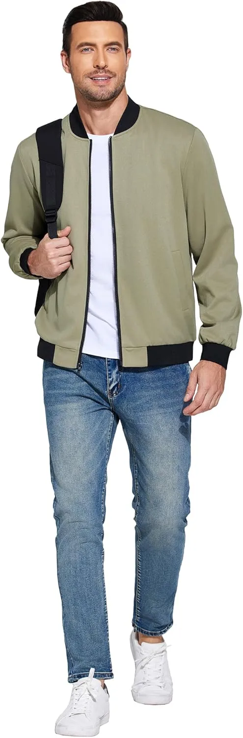 COOFANDY Men's Lightweight Bomber Jacket Casual Stylish Fall Jackets Full Zip Knit Jackets Varsity Textured Coat