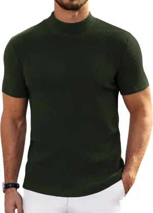 COOFANDY Mens Mock Turtleneck Sweater Short Sleeve Turtle Neck Sweaters Casual Ribbed Knited Pullover Tops Solid Basic Tee