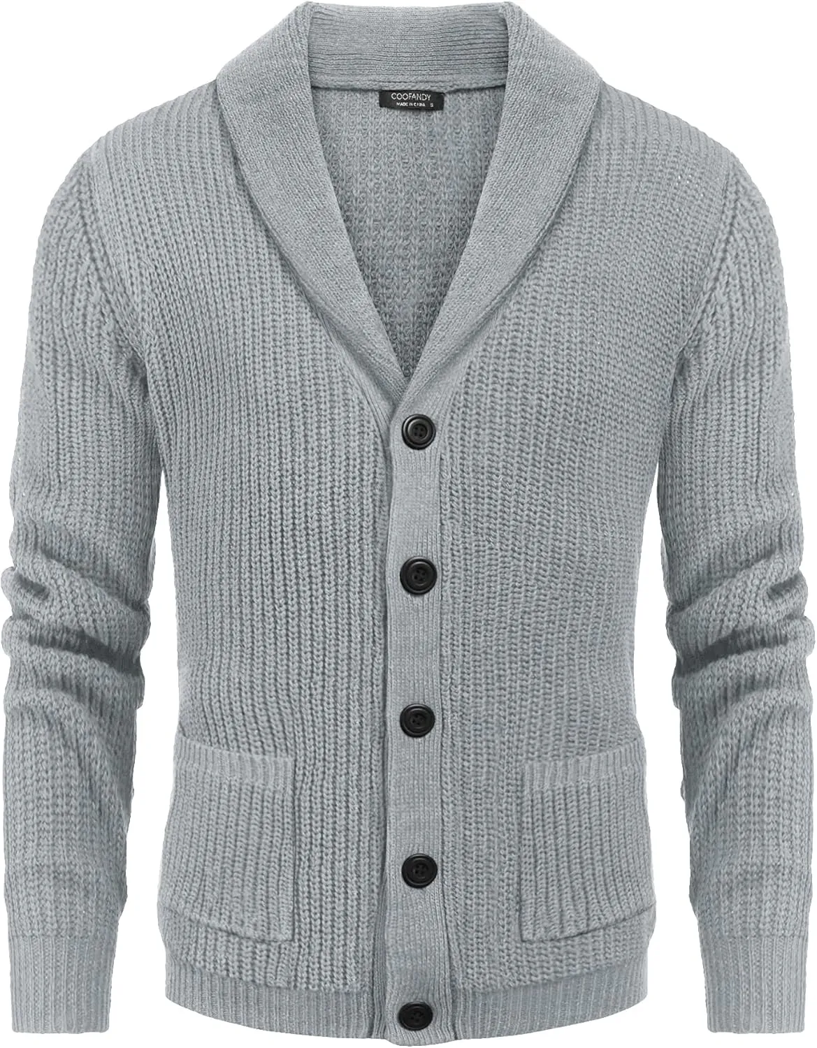 COOFANDY Men's Shawl Collar Cardigan Sweater Slim Fit Cable Knit Button up Sweater with Pockets