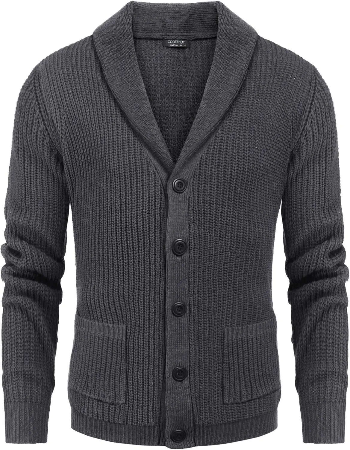 COOFANDY Men's Shawl Collar Cardigan Sweater Slim Fit Cable Knit Button up Sweater with Pockets