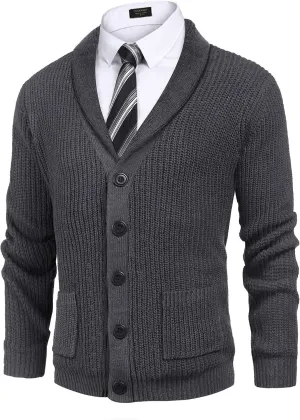 COOFANDY Men's Shawl Collar Cardigan Sweater Slim Fit Cable Knit Button up Sweater with Pockets
