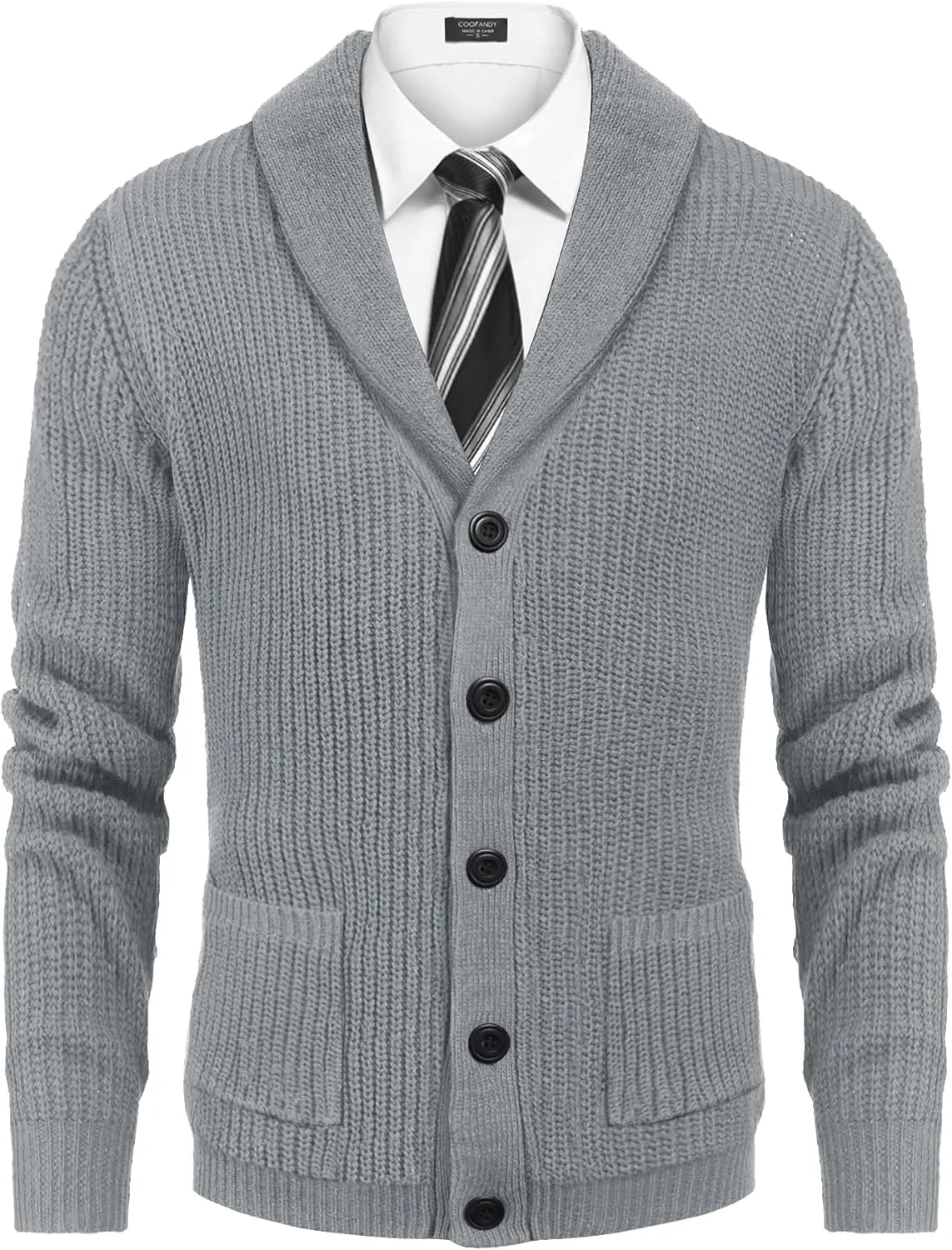 COOFANDY Men's Shawl Collar Cardigan Sweater Slim Fit Cable Knit Button up Sweater with Pockets