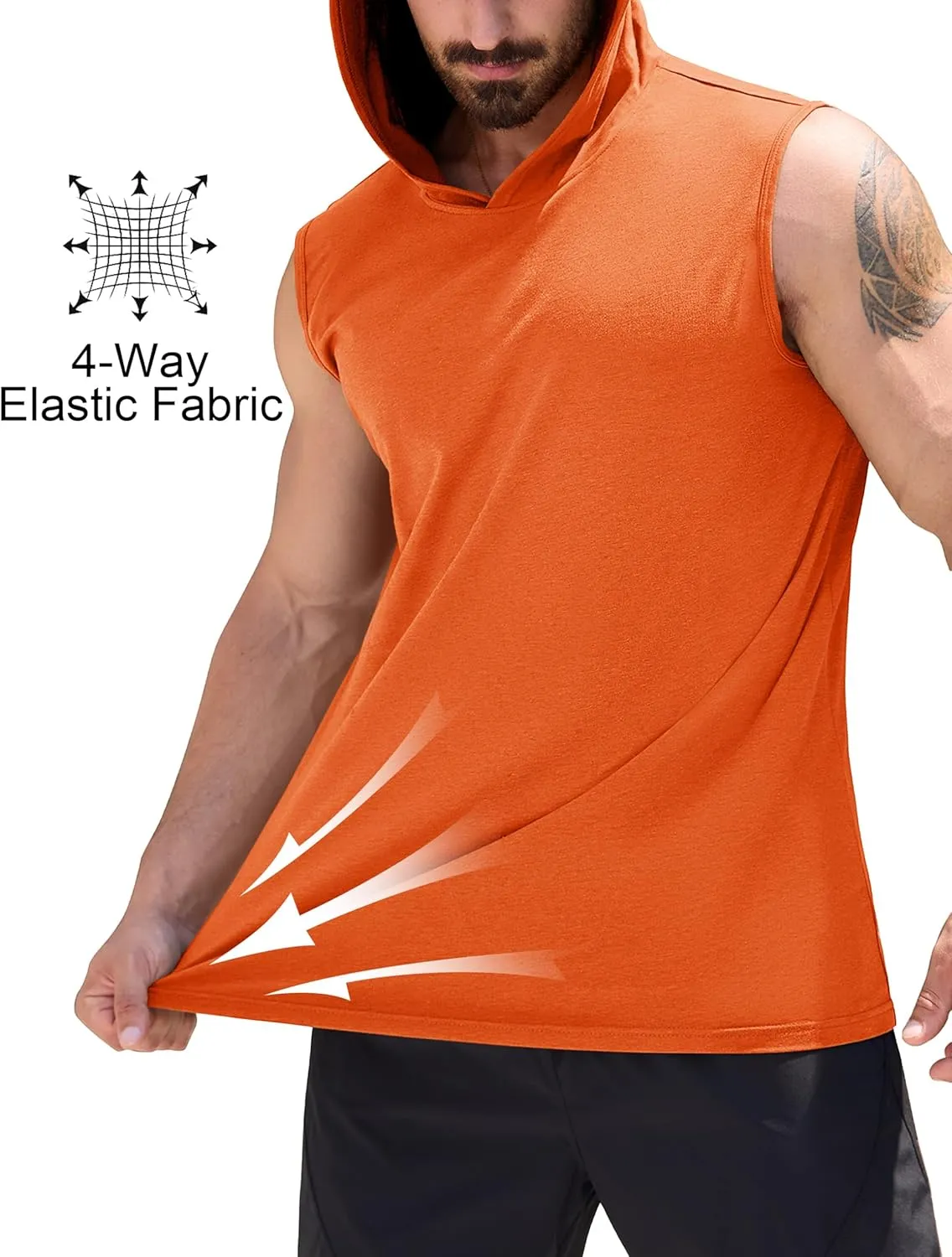 Cotrasen Men's UPF 50  Cotton Hooded Tank Top Sleeveless Hoodie Lightweight Casual Gym Workout Shirt Cooling Muscle Tee Shirt