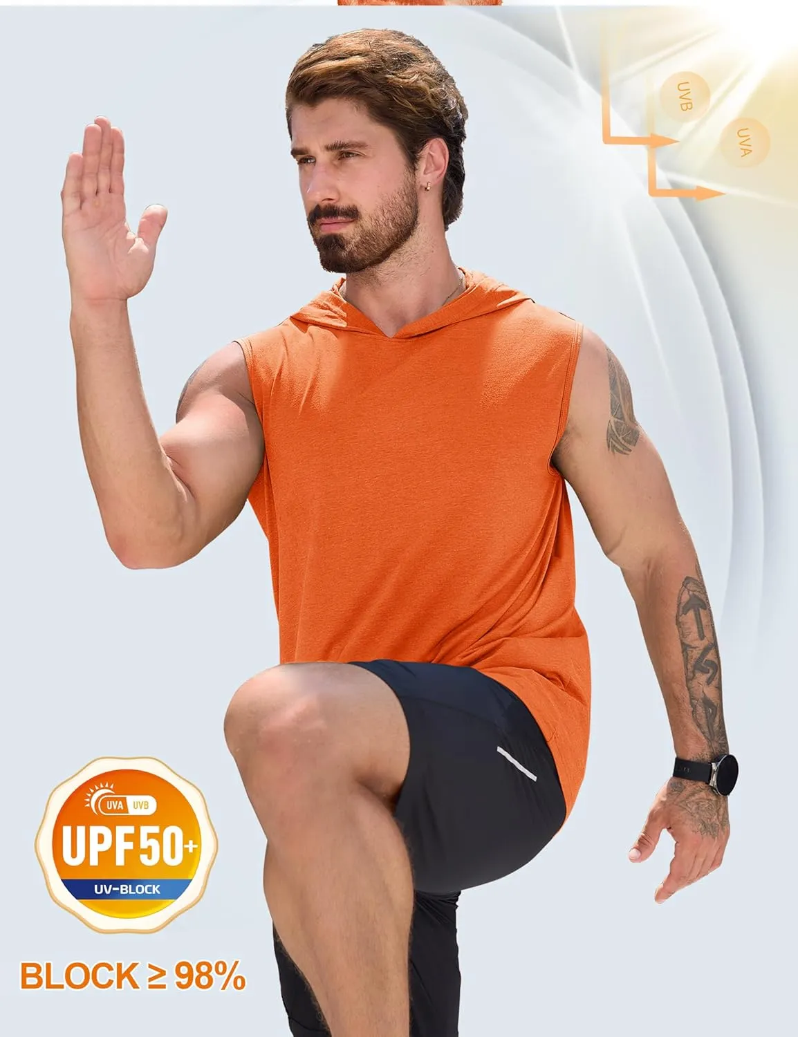 Cotrasen Men's UPF 50  Cotton Hooded Tank Top Sleeveless Hoodie Lightweight Casual Gym Workout Shirt Cooling Muscle Tee Shirt