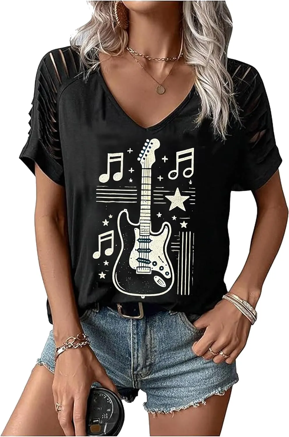 Country Music City Tour Guitar O-Neck T-Shirt Rock Roll Tshirt Vintage Letter Print Graphic Women Summer Casual Tshirt