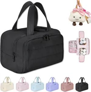 Cureaway Travel Cosmetic Bag, Large Capacity Wide-Open Travel Cosmetic Bag, 4-In-1 Waterproof Portable Pouch Open Flat Toiletry Bags, Dry-And-Wet Separation (Black,One Size)