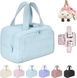 Cureaway Travel Cosmetic Bag, Large Capacity Wide-Open Travel Cosmetic Bag, 4-In-1 Waterproof Portable Pouch Open Flat Toiletry Bags, Dry-And-Wet Separation (Blue,One Size)