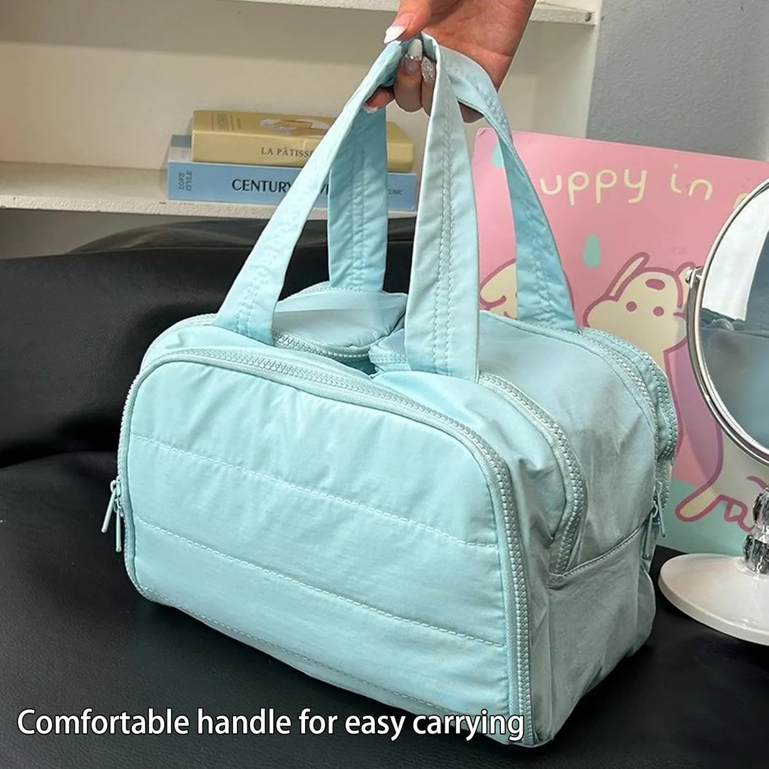 Cureaway Travel Cosmetic Bag, Large Capacity Wide-Open Travel Cosmetic Bag, 4-In-1 Waterproof Portable Pouch Open Flat Toiletry Bags, Dry-And-Wet Separation (Blue,One Size)