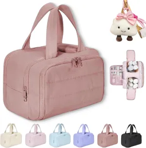 Cureaway Travel Cosmetic Bag, Large Capacity Wide-Open Travel Cosmetic Bag, 4-In-1 Waterproof Portable Pouch Open Flat Toiletry Bags, Dry-And-Wet Separation (Dark Pink,One Size)