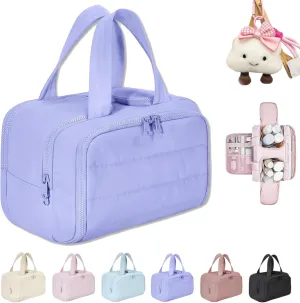 Cureaway Travel Cosmetic Bag, Large Capacity Wide-Open Travel Cosmetic Bag, 4-In-1 Waterproof Portable Pouch Open Flat Toiletry Bags, Dry-And-Wet Separation (Purple,One Size)