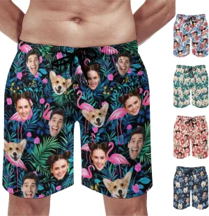 Custom Face Swim Trunks for Mens, Personalized Funny Beach Shorts with Faces Photo, Customized Swim Shorts Gift for Birthday