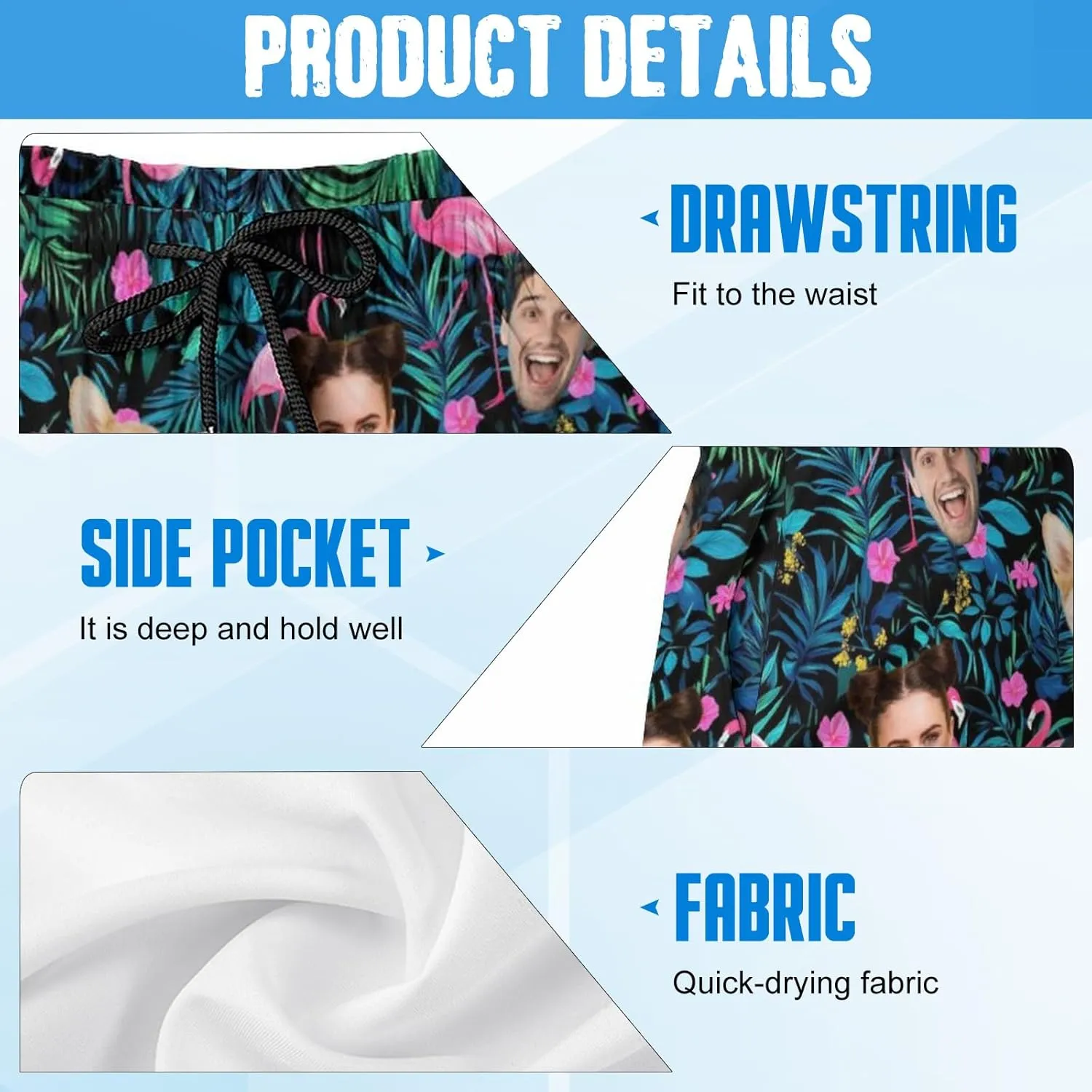 Custom Face Swim Trunks for Mens, Personalized Funny Beach Shorts with Faces Photo, Customized Swim Shorts Gift for Birthday