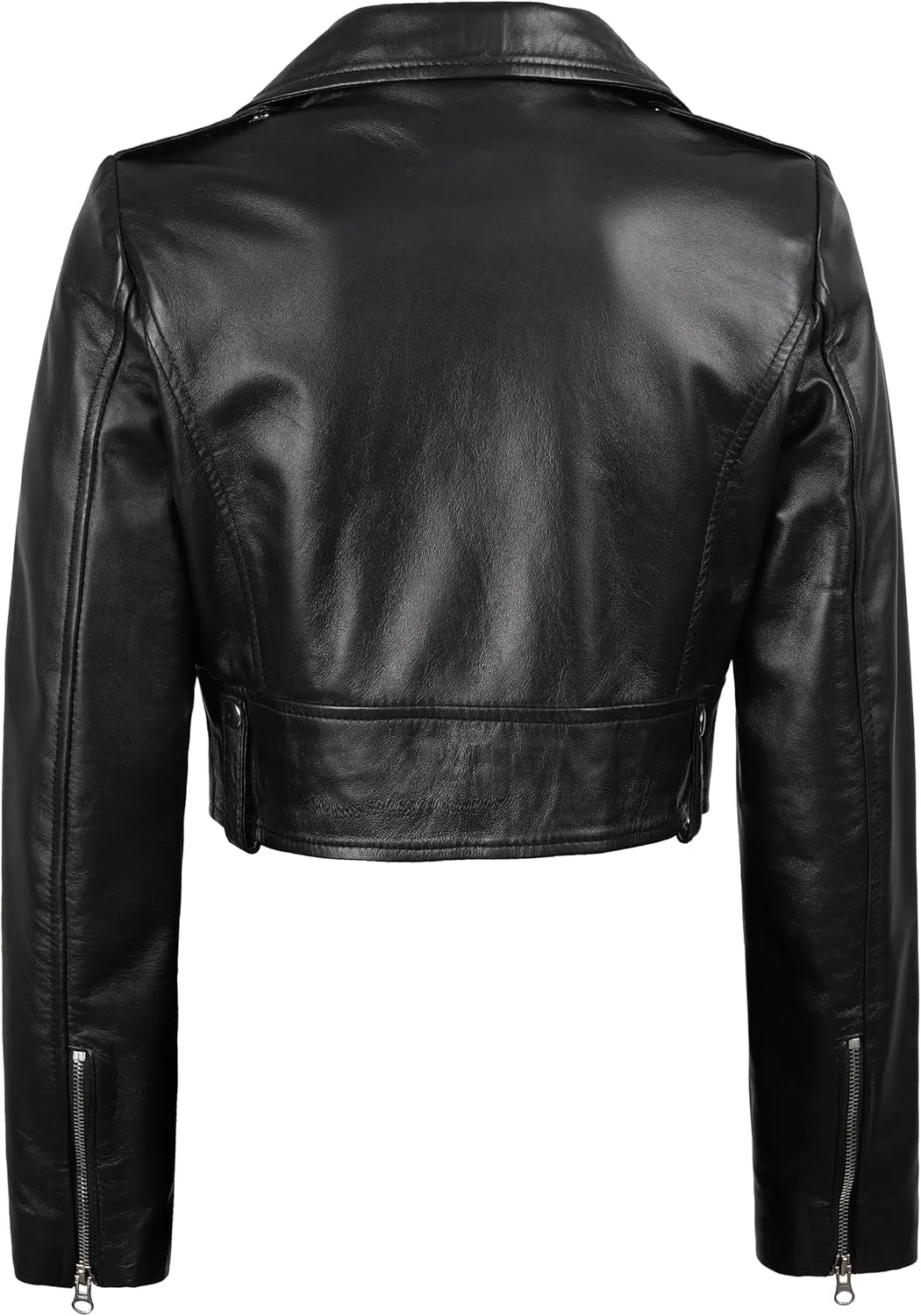 Decrum Cropped Leather Jacket Women  Trendy Black Short Real Lambskin Womens Leather Jacket