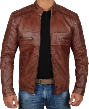 Decrum Real Leather Jacket Men - Motorcycle Black and Brown Leather Jacket