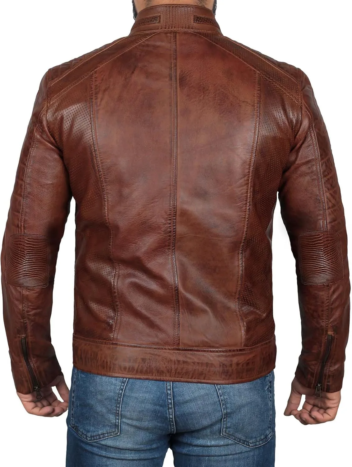 Decrum Real Leather Jacket Men - Motorcycle Black and Brown Leather Jacket