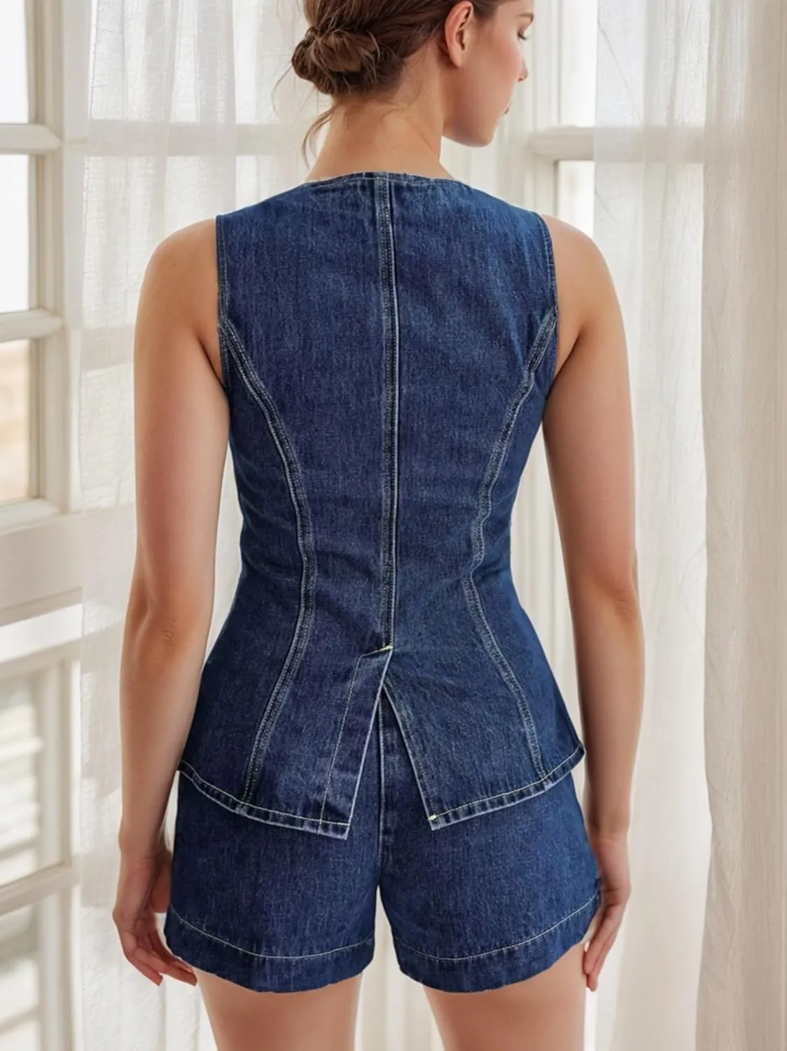 Denim Sets for Women 2 Piece Waistcoat Old Money Button Down Vest and Shorts Y2k Blazer Shorts Elegant Set