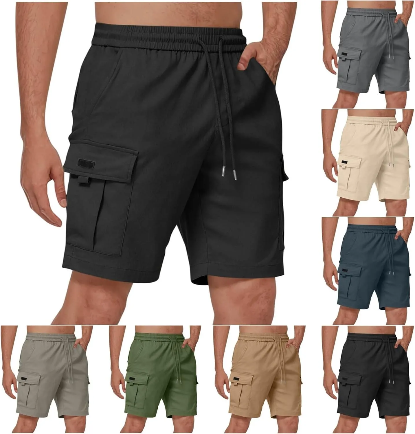 Dgoopd Cargo Shorts for Men Stretch Waist Casual Loose Drawstring Quick Dry Hiking Tactical Outdoor Work Shorts Summer 2025