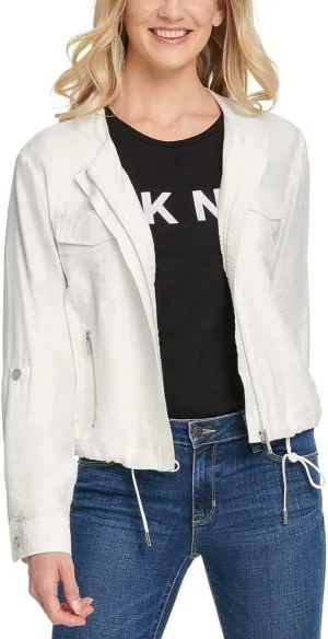 DKNY Women's Drawstring Zip-up Lightweight Jacket