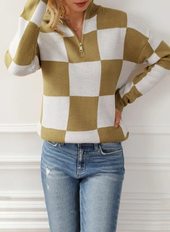 Dokotoo Womens Sweaters Long Sleeve 1/4 Zip Pullover Polo V Neck Dressy Casual Tops