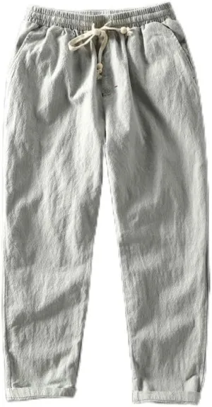 Drawstring Linen Pants, Relaxed Fit, Light Gray, One Size