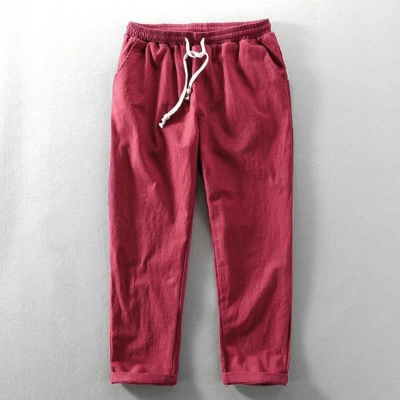Drawstring Linen Pants, Relaxed Fit, Light Gray, One Size
