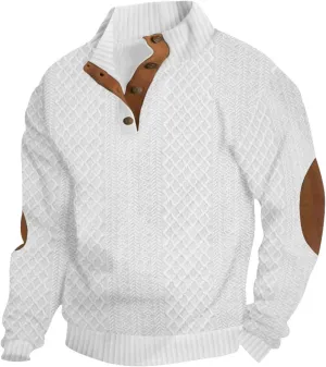 Dudlle Men's Cashmere Sweater - Outdoor Casual Stand Collar Button Long Sleeve