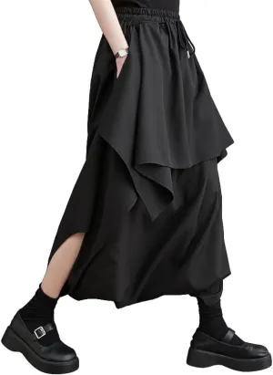 ellazhu Women's Solid Color Wide Leg Pants Skirt with Side Pockets Casual Lounge Wear Culottes Style Harem Pants GY2807 A
