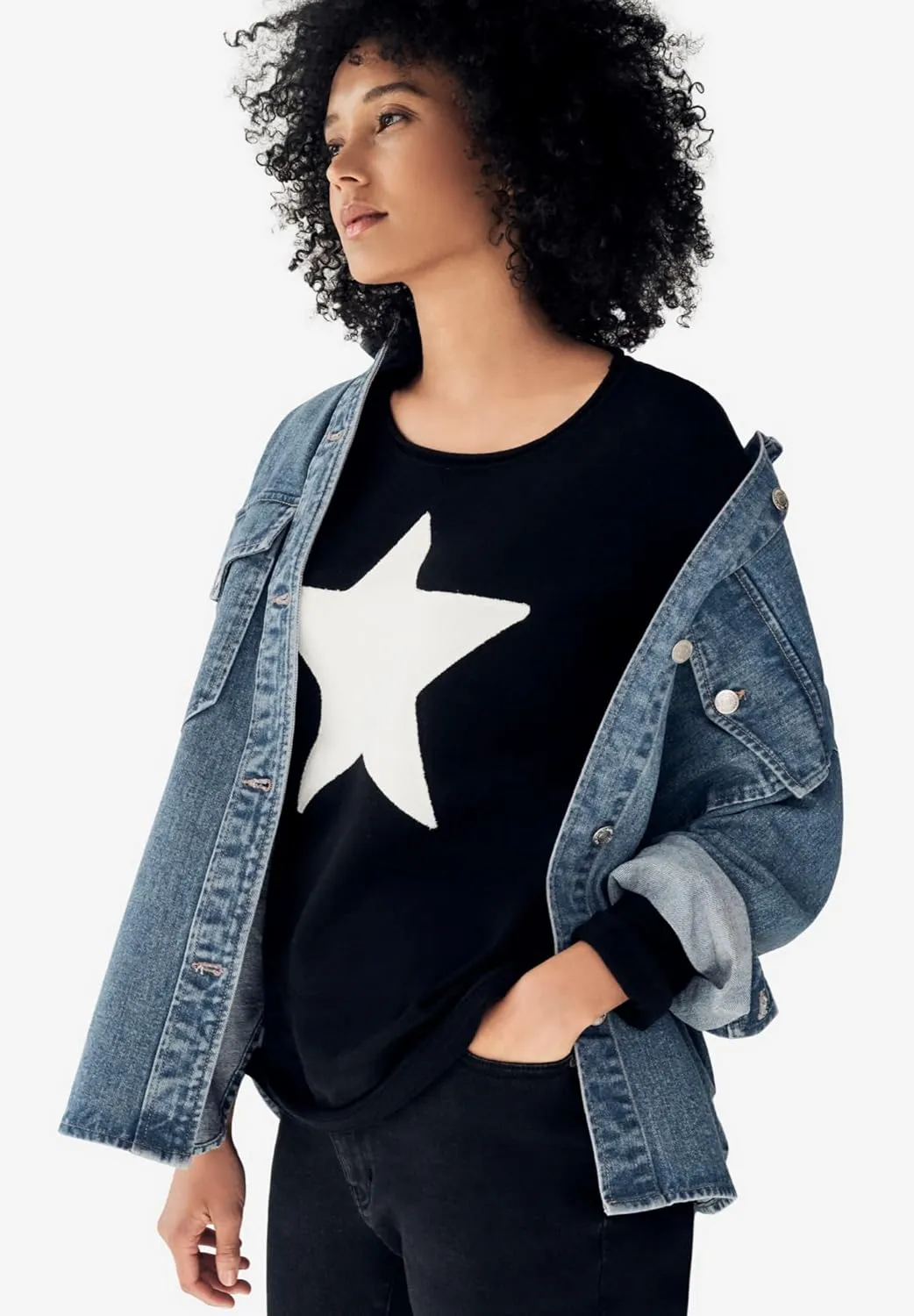 ellos Plus Size Star Applique Sweater