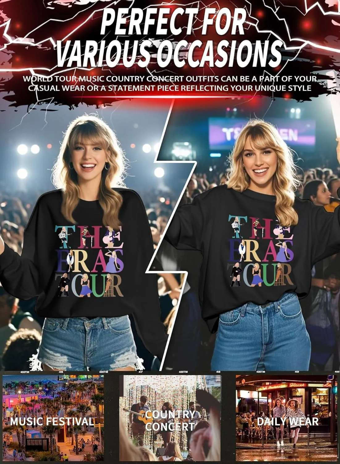 EVELUST Women Country Concert Sweatshirt - Music Festival Graphic Tee Warm World Tour Outfit Thickened Casual Fan Lover Top