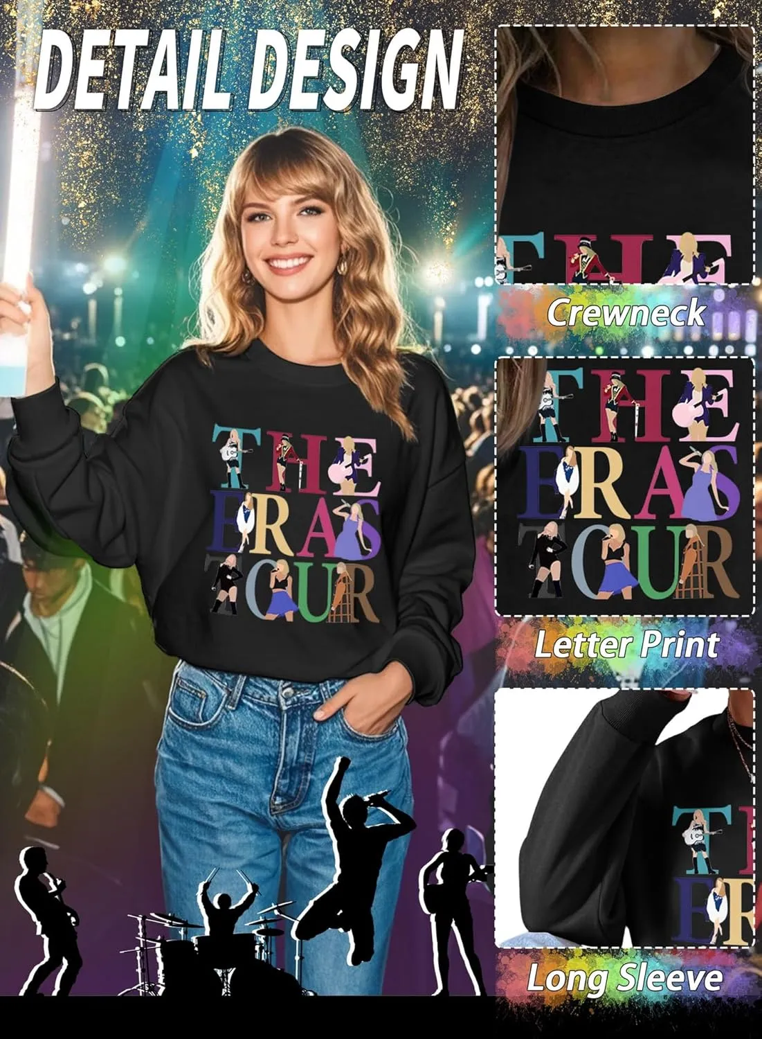 EVELUST Women Country Concert Sweatshirt - Music Festival Graphic Tee Warm World Tour Outfit Thickened Casual Fan Lover Top