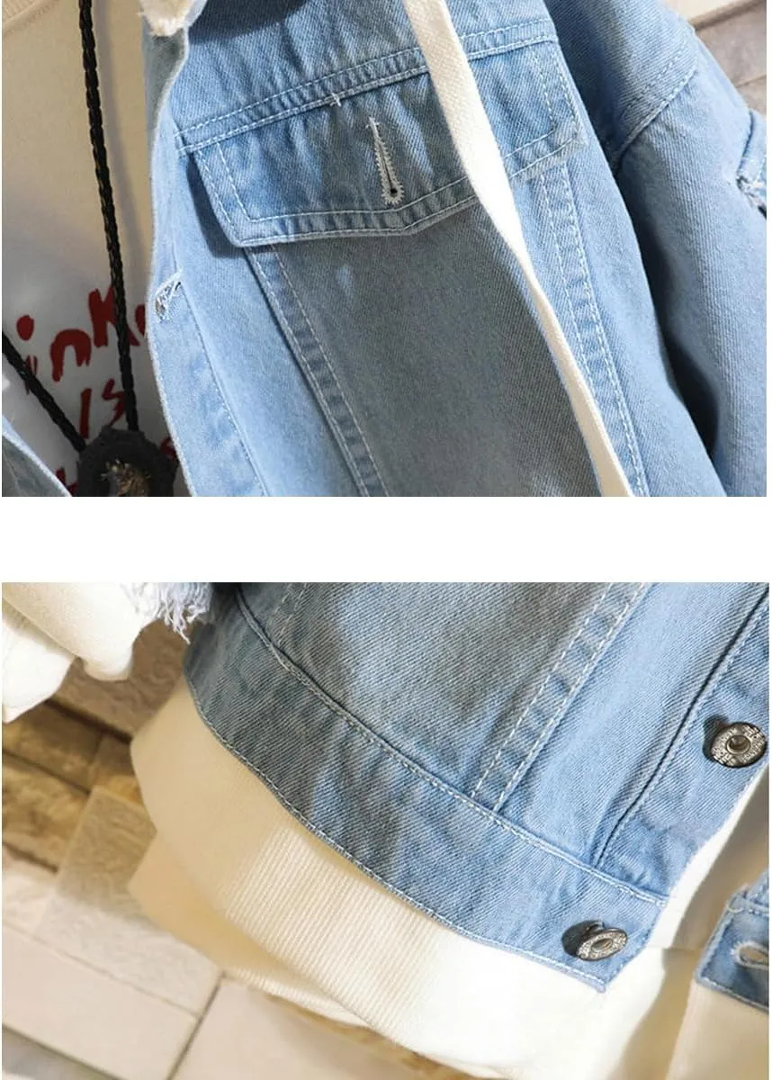Fairytail Jeans Jacket Anime Lucy Heartfilia Cosplay Denim Jacket Hoodie Casual Fashion Ripped Novelty Coat for Unisex