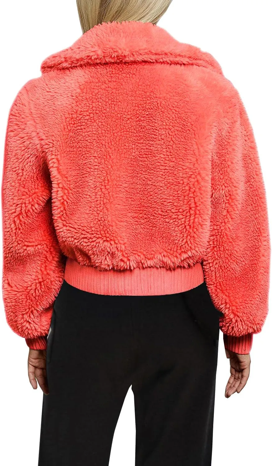 FANCYINN Womens Teddy Cropped Faux Fur Jacket Furry Lapel Coat Zip Up with Pockets Warm Winter
