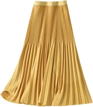 Fashion A-Line Women Pleated Spring Autumn Elegant High Waist Vintage Office Ladies Midi Skirts
