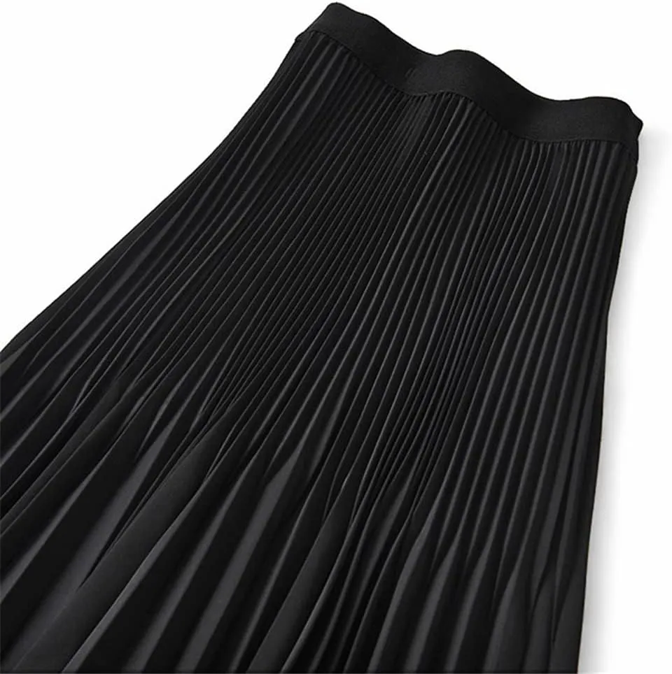 Fashion A-Line Women Pleated Spring Autumn Elegant High Waist Vintage Office Ladies Midi Skirts
