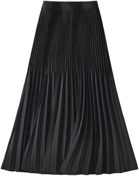 Fashion A-Line Women Pleated Spring Autumn Elegant High Waist Vintage Office Ladies Midi Skirts