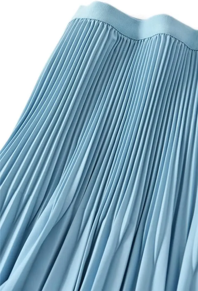 Fashion A-Line Women Pleated Spring Autumn Elegant High Waist Vintage Office Ladies Midi Skirts