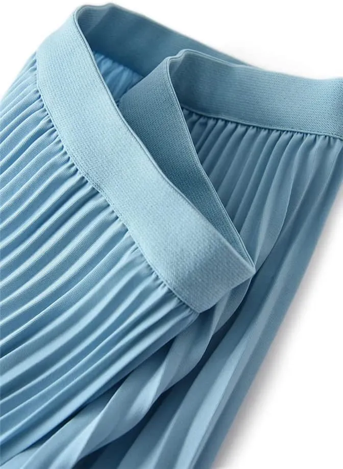 Fashion A-Line Women Pleated Spring Autumn Elegant High Waist Vintage Office Ladies Midi Skirts