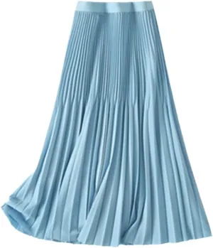 Fashion A-Line Women Pleated Spring Autumn Elegant High Waist Vintage Office Ladies Midi Skirts