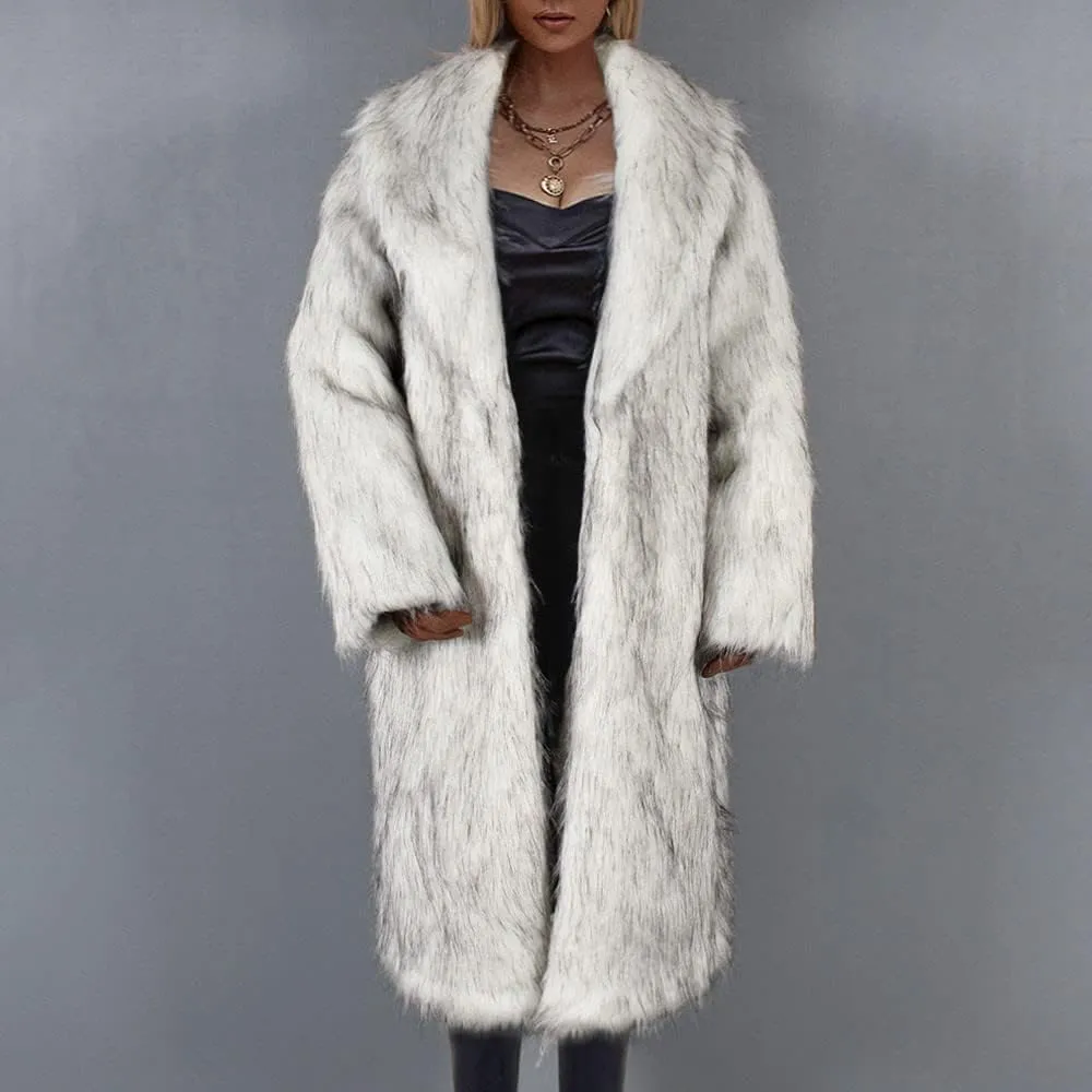 Faux Fur Women Winter Coats Luxury Fluffy Long Cardigan Vintage Lapel Fuzzy Outerwear Women's Down Jackets & Parkas