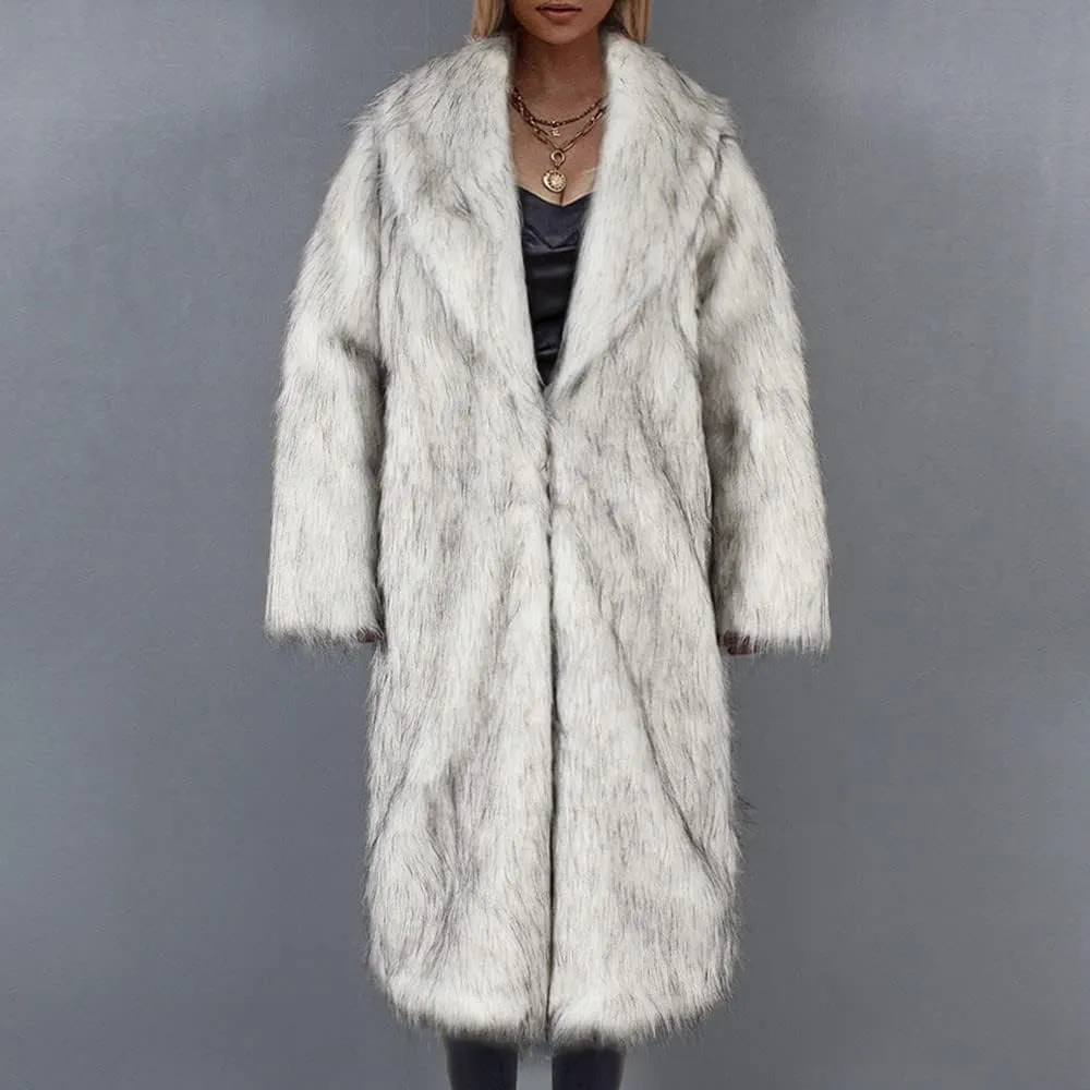 Faux Fur Women Winter Coats Luxury Fluffy Long Cardigan Vintage Lapel Fuzzy Outerwear Women's Down Jackets & Parkas