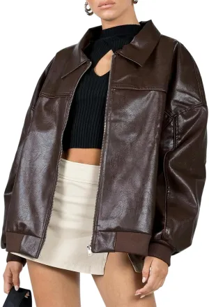 FEORJGP Womens PU Leather Biker Jacket Coat Windbreaker Faux Fur Jacket Outerwear Coat Motorcycle Jacket Y2K 90s Streetwear