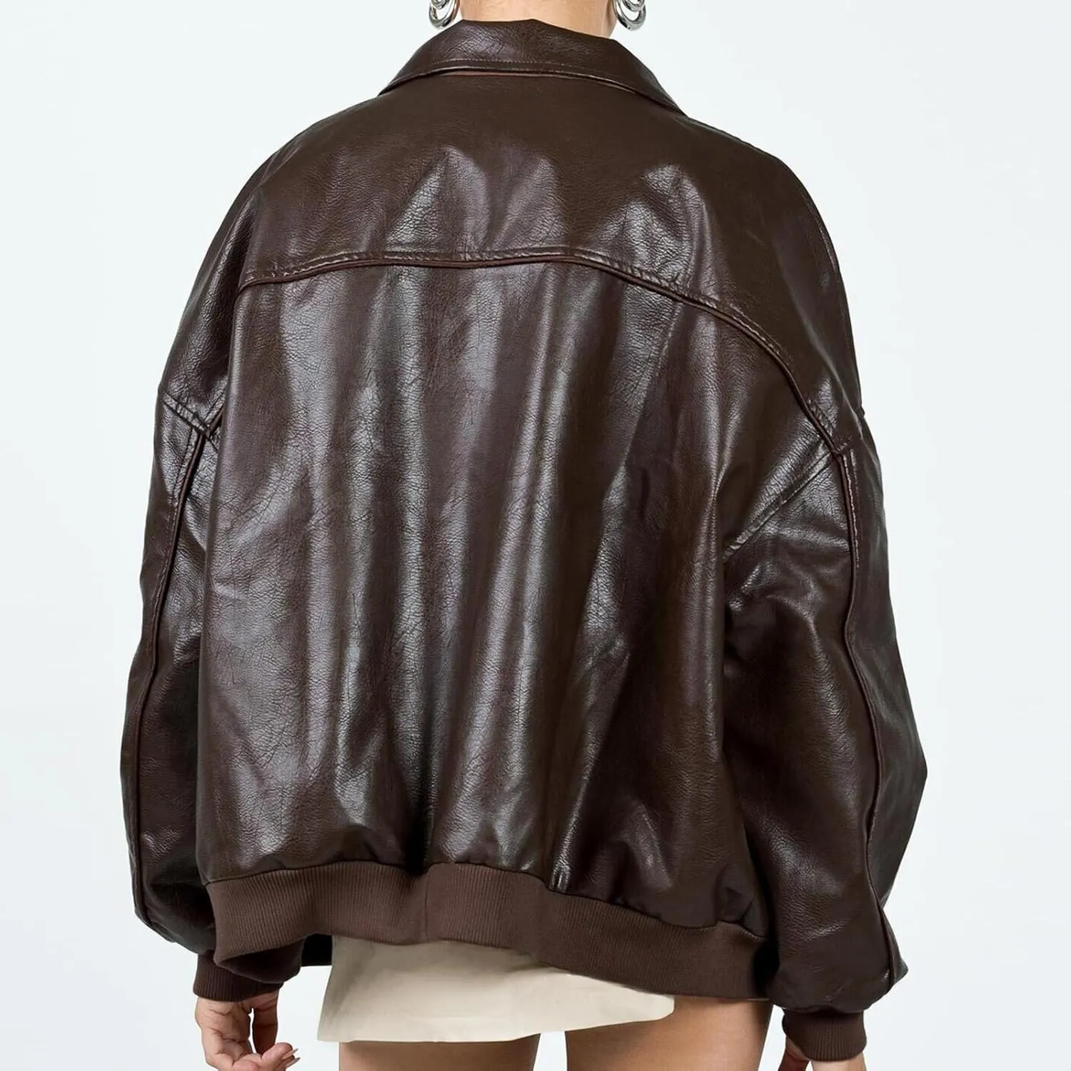 FEORJGP Womens PU Leather Biker Jacket Coat Windbreaker Faux Fur Jacket Outerwear Coat Motorcycle Jacket Y2K 90s Streetwear