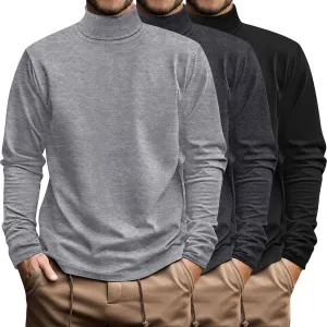 Ficerd 3 Pack Men's Big and Tall Turtleneck Shirts Cotton Long Sleeve Turtle Neck Tops Plus Size Loose Fit Basic Tee