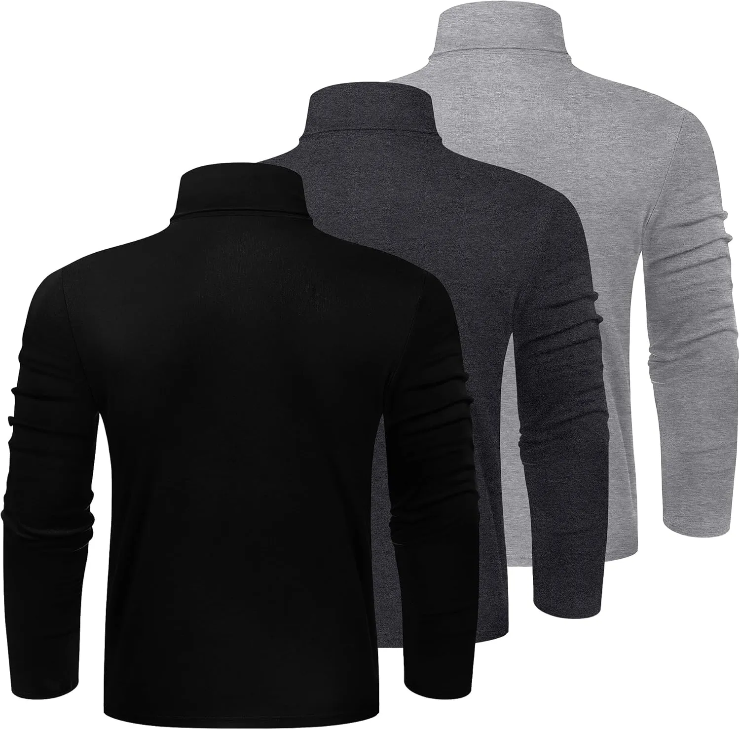 Ficerd 3 Pack Men's Big and Tall Turtleneck Shirts Cotton Long Sleeve Turtle Neck Tops Plus Size Loose Fit Basic Tee