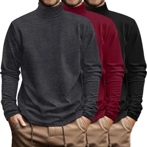 Ficerd 3 Pack Men's Big and Tall Turtleneck Shirts Cotton Long Sleeve Turtle Neck Tops Plus Size Loose Fit Basic Tee