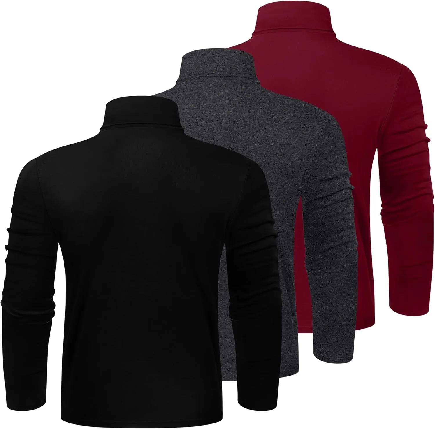 Ficerd 3 Pack Men's Big and Tall Turtleneck Shirts Cotton Long Sleeve Turtle Neck Tops Plus Size Loose Fit Basic Tee