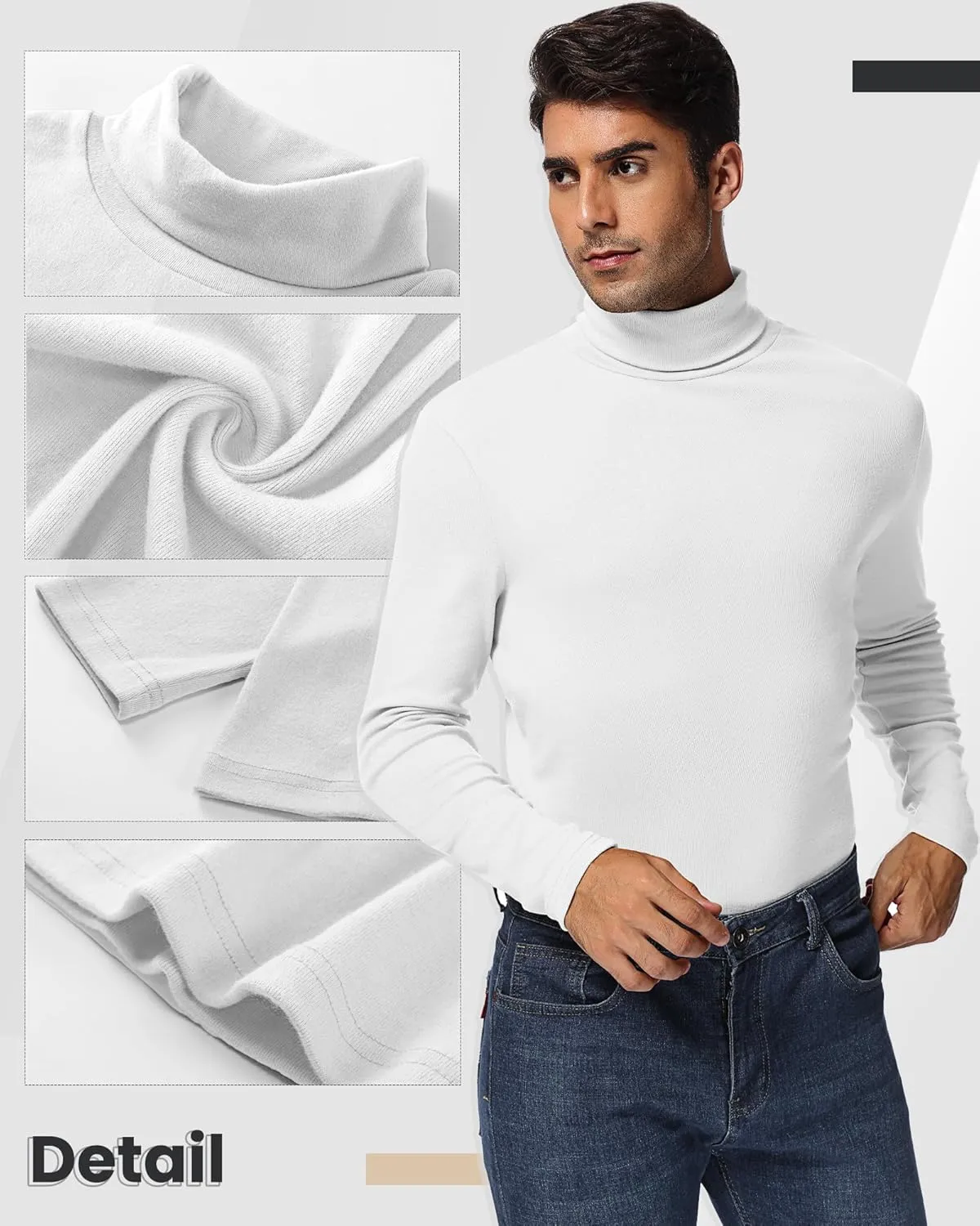 Ficerd 3 Pack Men's Turtleneck Shirts, Long Sleeve Cotton Pullover Sweaters Mock Neck Knitted T Shirt Basic Slim Fit Tee Tops