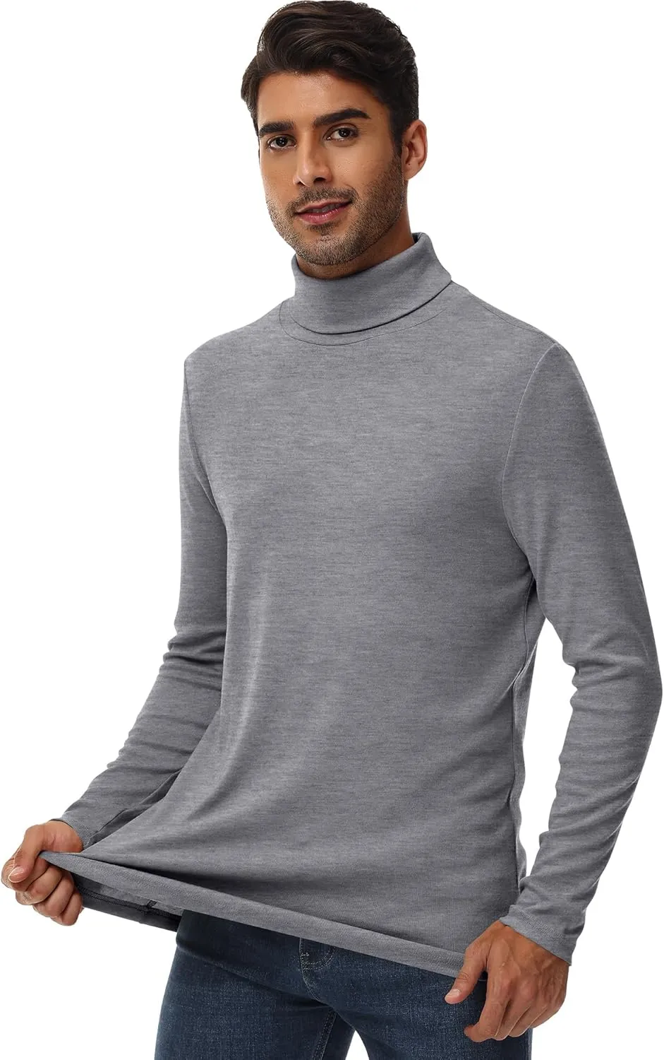 Ficerd 3 Pack Men's Turtleneck Shirts, Long Sleeve Cotton Pullover Sweaters Mock Neck Knitted T Shirt Basic Slim Fit Tee Tops